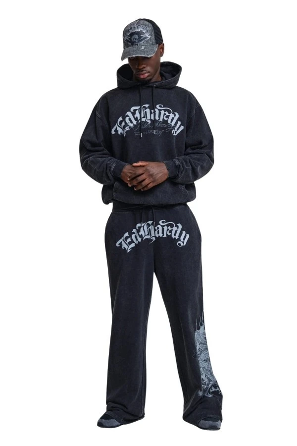 ED HARDY Ανδρική Φόρμα Gothic Flaming Dragon Relaxed Jogger - Μαύρη