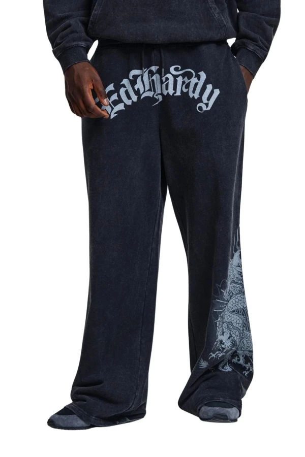 ED HARDY Ανδρική Φόρμα Gothic Flaming Dragon Relaxed Jogger - Μαύρη
