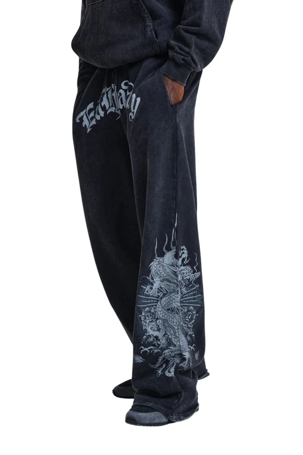 ED HARDY Ανδρική Φόρμα Gothic Flaming Dragon Relaxed Jogger - Μαύρη