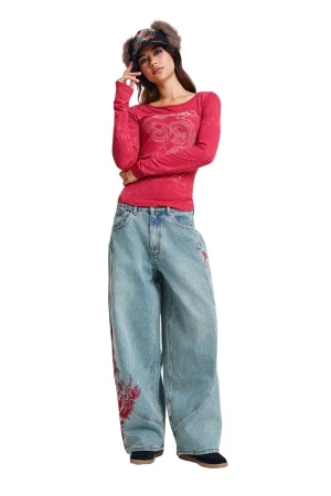 ED HARDY Γυναικείο Jeans Dragoon Balloon Leg - Μπλε