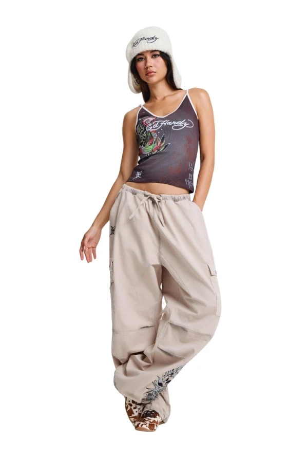 ED HARDY Γυναικεία Αμάνικη Μπλούζα Koi Pond Vest Top – Καφέ