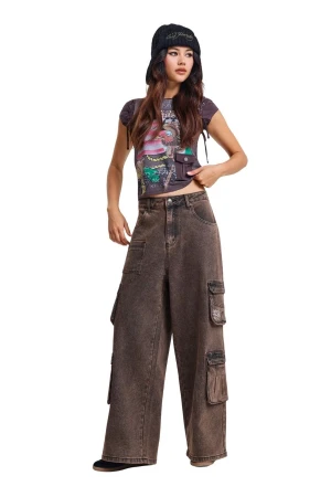 ED HARDY Γυναικεία Jeans WOMENS RISING PHOENIX CARGO XTRA JEANS – Καφέ