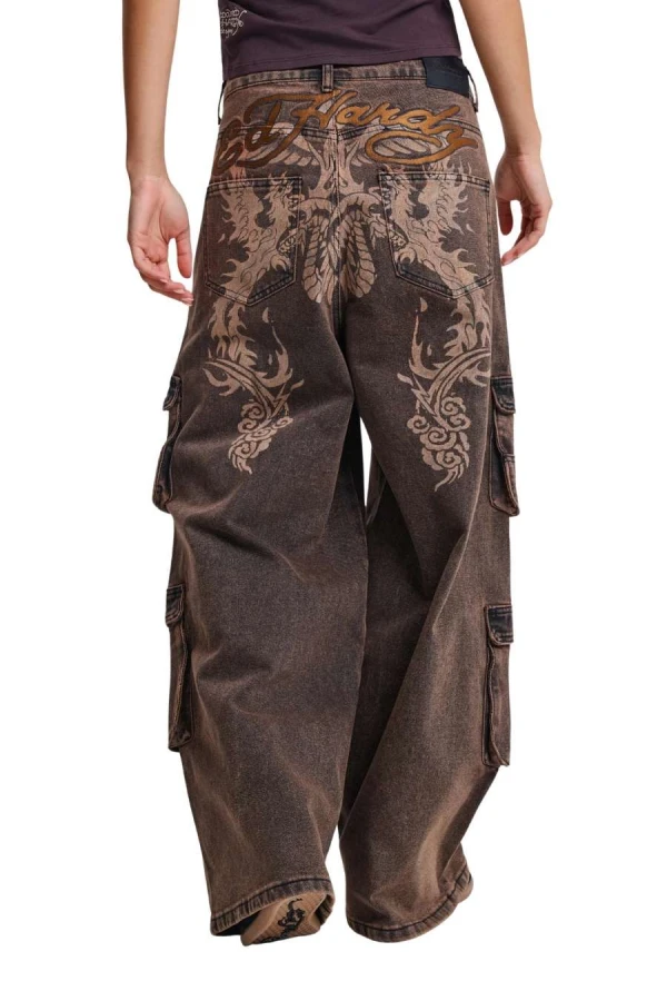 ED HARDY Women’s WOMENS RISING PHOENIX CARGO XTRA JEANS – Brown