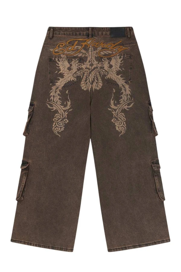 ED HARDY Women’s WOMENS RISING PHOENIX CARGO XTRA JEANS – Brown