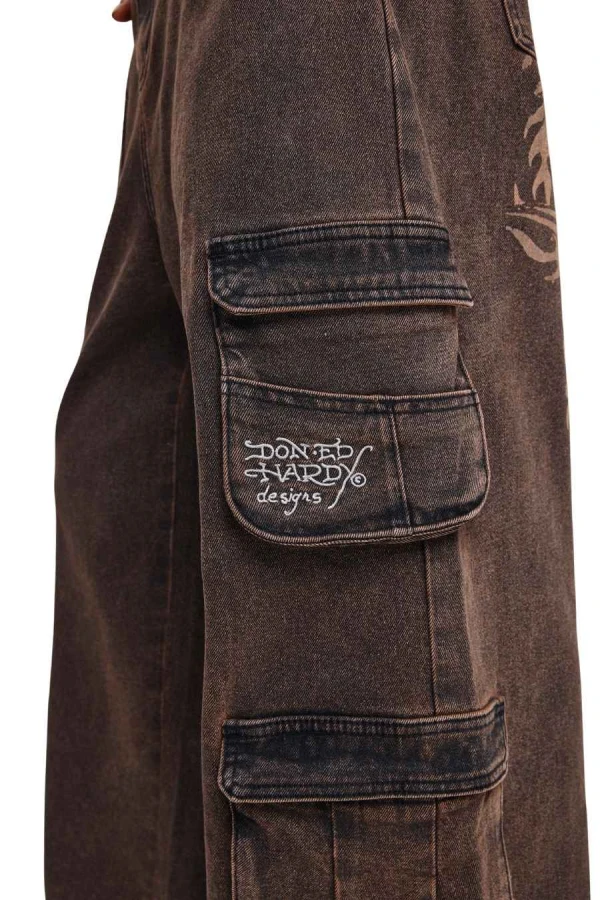 ED HARDY Women’s WOMENS RISING PHOENIX CARGO XTRA JEANS – Brown