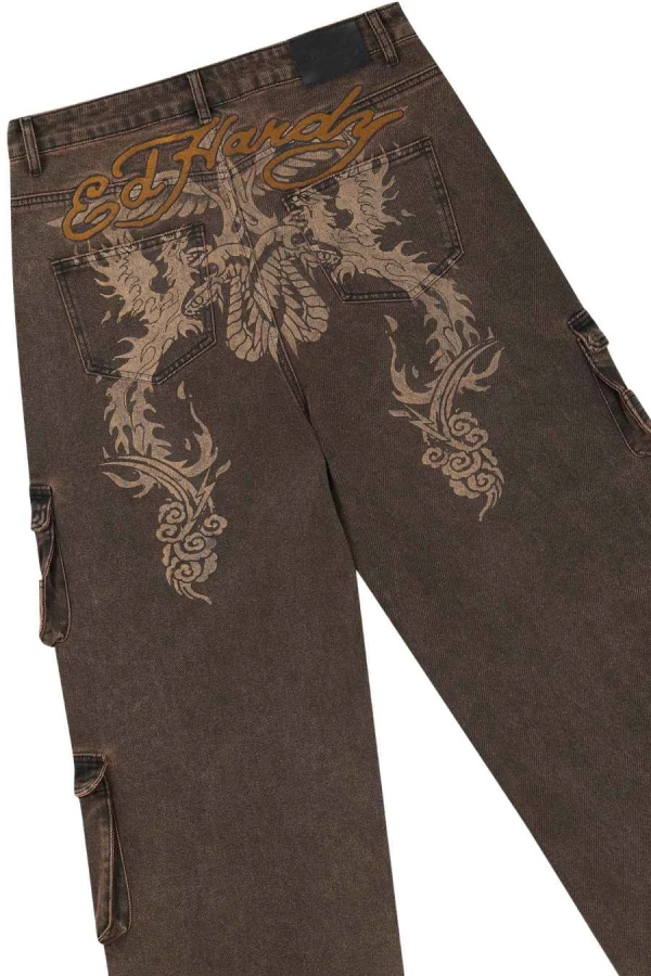 ED HARDY Women’s WOMENS RISING PHOENIX CARGO XTRA JEANS – Brown