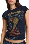 ED HARDY Γυναικείο T-Shirt Women’s Snakebite Cap Sleeve - Μαύρο