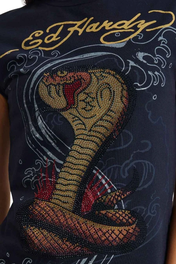 ED HARDY Γυναικείο T-Shirt Women’s Snakebite Cap Sleeve - Μαύρο