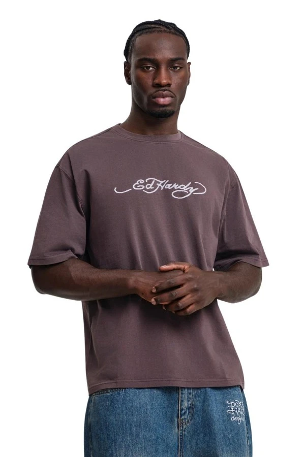 ED HARDY Ανδρικό WEBBED SKULL RELAXED FIT T-SHIRT – Καφέ
