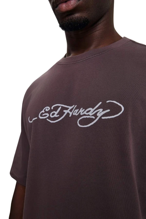 ED HARDY Ανδρικό WEBBED SKULL RELAXED FIT T-SHIRT – Καφέ