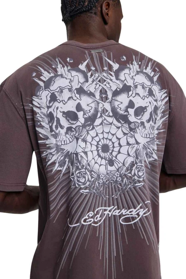 ED HARDY Ανδρικό WEBBED SKULL RELAXED FIT T-SHIRT – Καφέ
