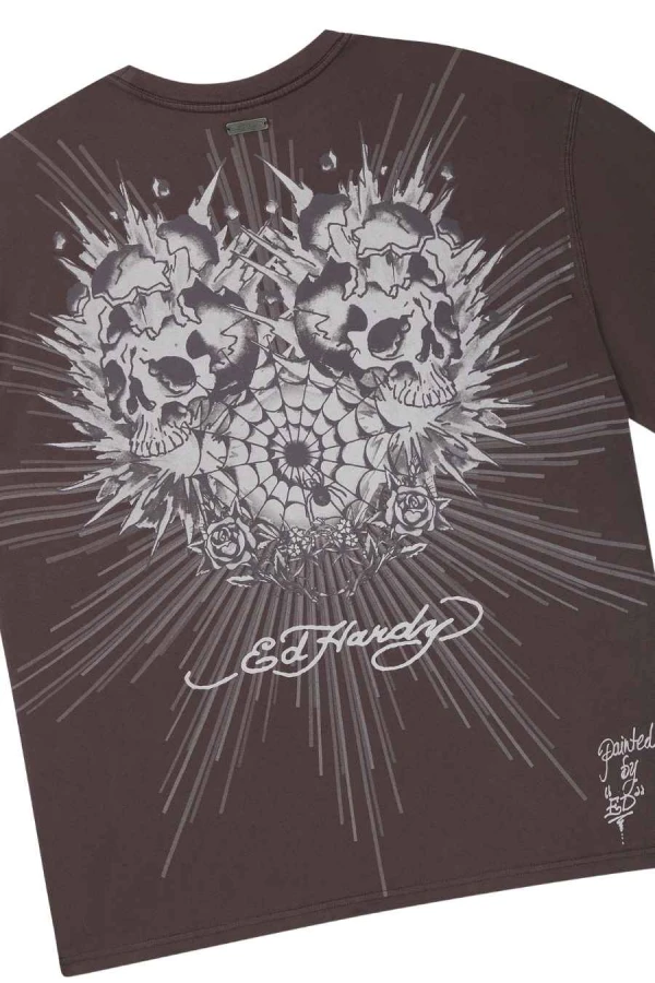 ED HARDY Ανδρικό WEBBED SKULL RELAXED FIT T-SHIRT – Καφέ