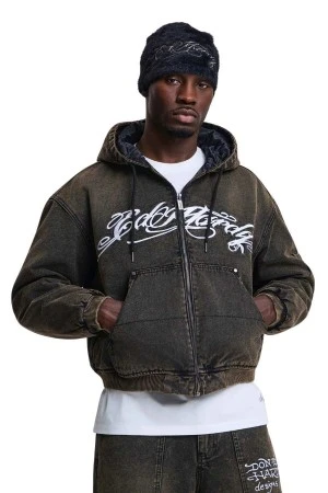 ED HARDY Μπουφάν MENS WASHED CANVAS JACKET - BLACK