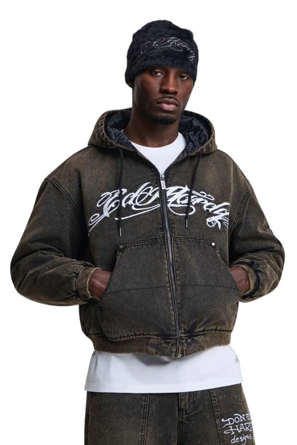 ED HARDY Μπουφάν MENS WASHED CANVAS JACKET - BLACK