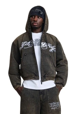 ED HARDY Μπουφάν MENS WASHED CANVAS JACKET - BLACK