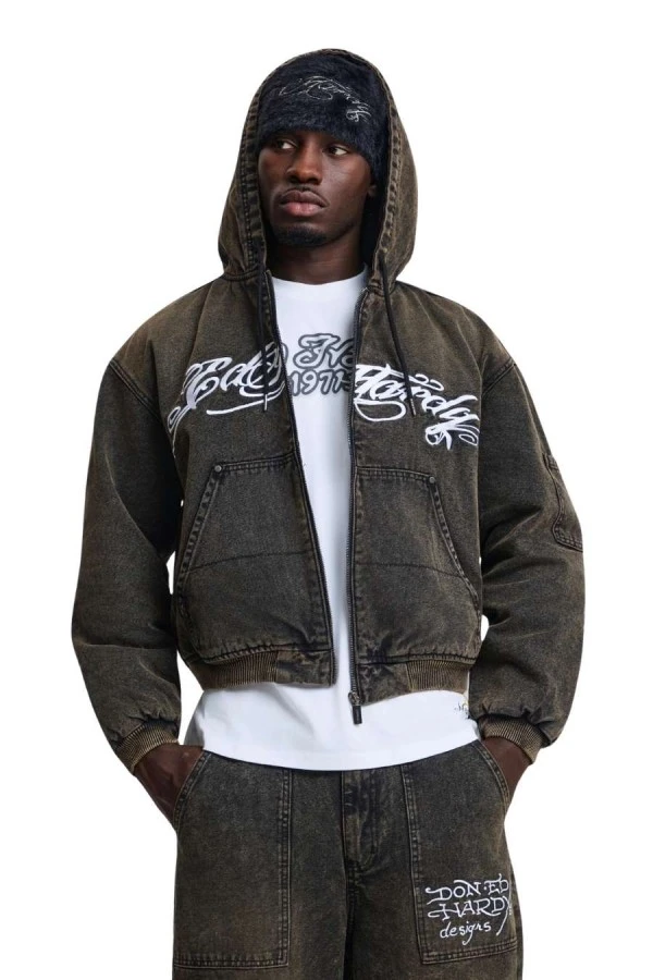 ED HARDY Μπουφάν MENS WASHED CANVAS JACKET - BLACK