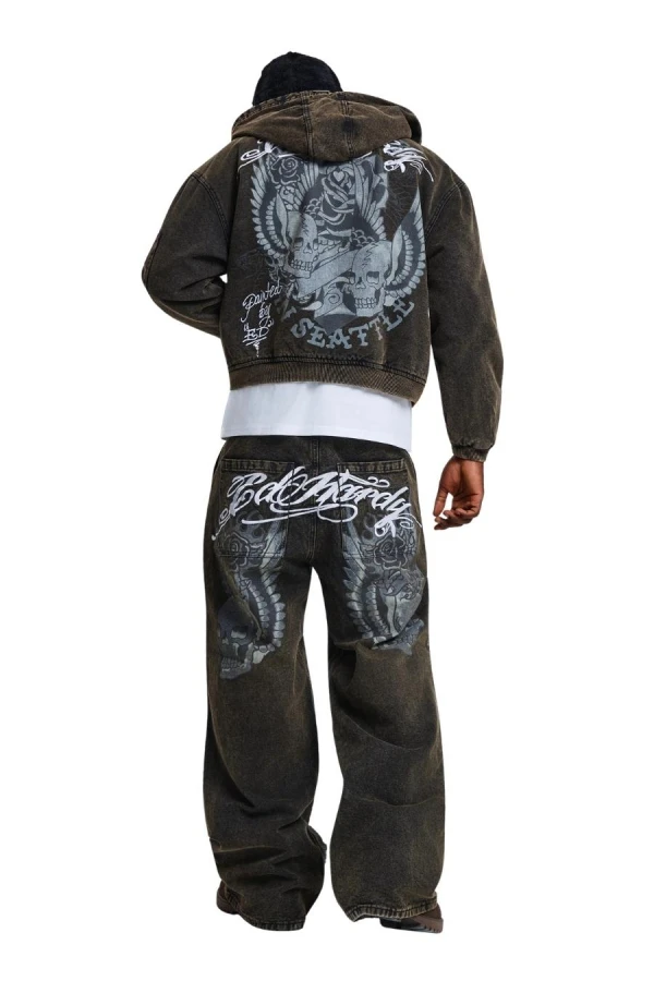 ED HARDY Μπουφάν MENS WASHED CANVAS JACKET - BLACK