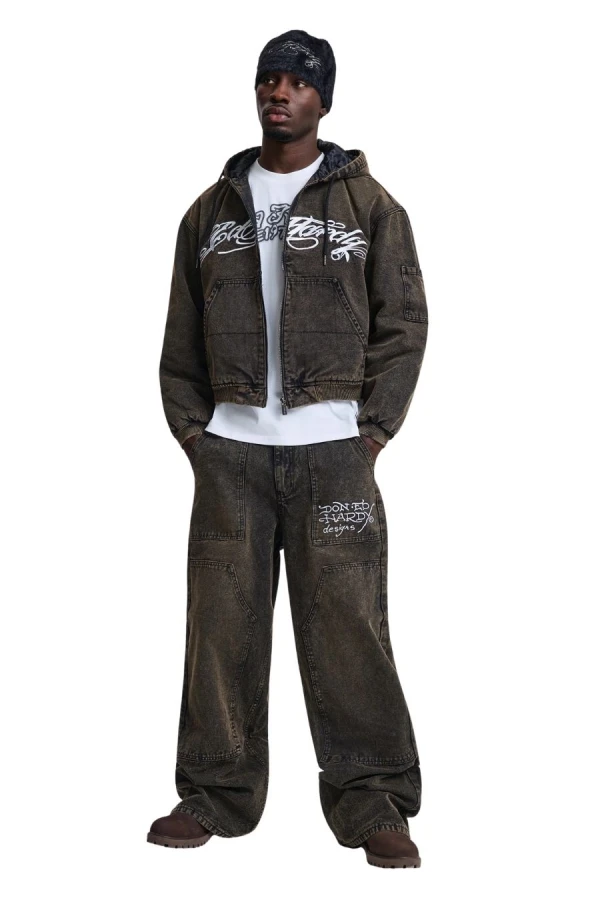 ED HARDY Μπουφάν MENS WASHED CANVAS JACKET - BLACK