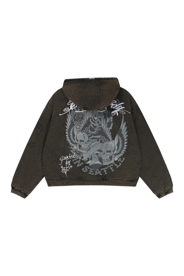 ED HARDY Μπουφάν MENS WASHED CANVAS JACKET - BLACK