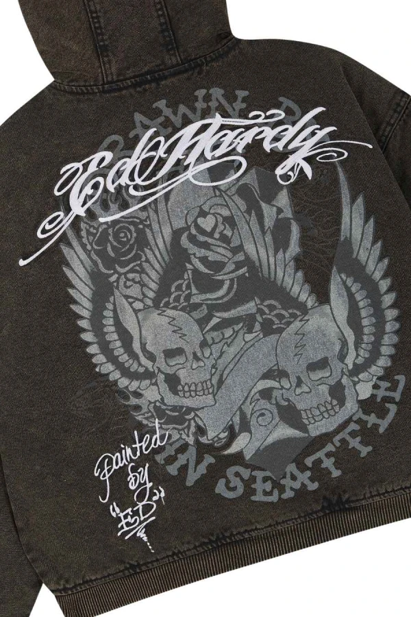 ED HARDY Μπουφάν MENS WASHED CANVAS JACKET - BLACK