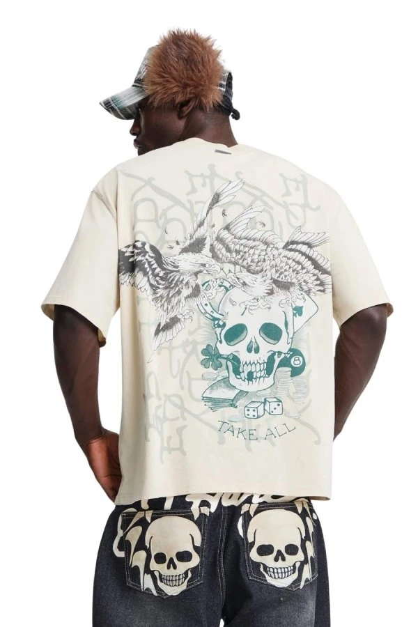 ED HARDY Ανδρικό T-Shirt Men’s Multi Graphic Relaxed T-Shirt - Μπεζ