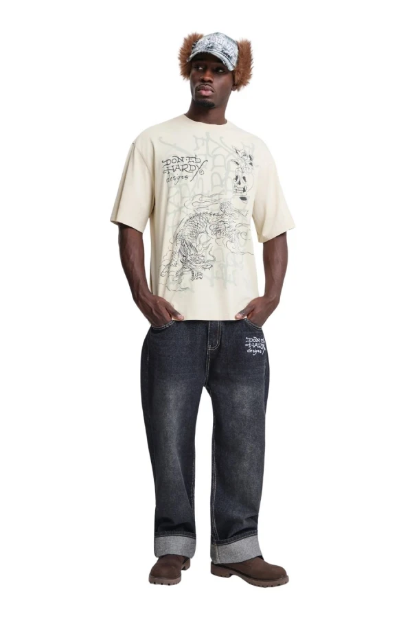 ED HARDY Ανδρικό T-Shirt Men’s Multi Graphic Relaxed T-Shirt - Μπεζ