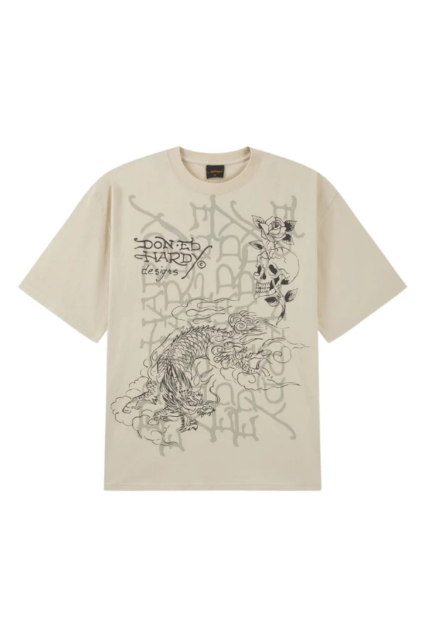 ED HARDY Ανδρικό T-Shirt Men’s Multi Graphic Relaxed T-Shirt - Μπεζ