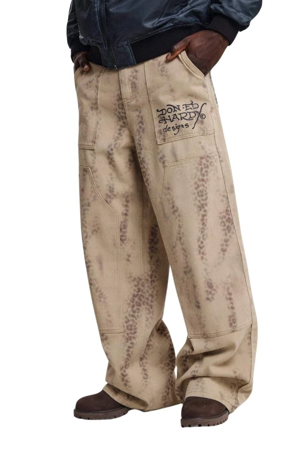 ED HARDY Ανδρικό Παντελόνι MENS WASHED CANVAS TROUSER – Καφέ