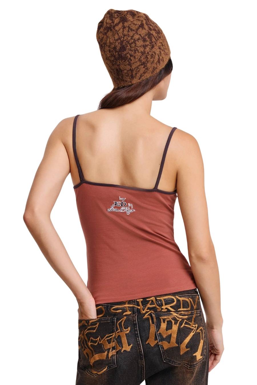 ED HARDY Αμάνικες Μπλούζες WOMENS KOI POND VEST TOP - BROWN-ED6070-AW26-BROWN
