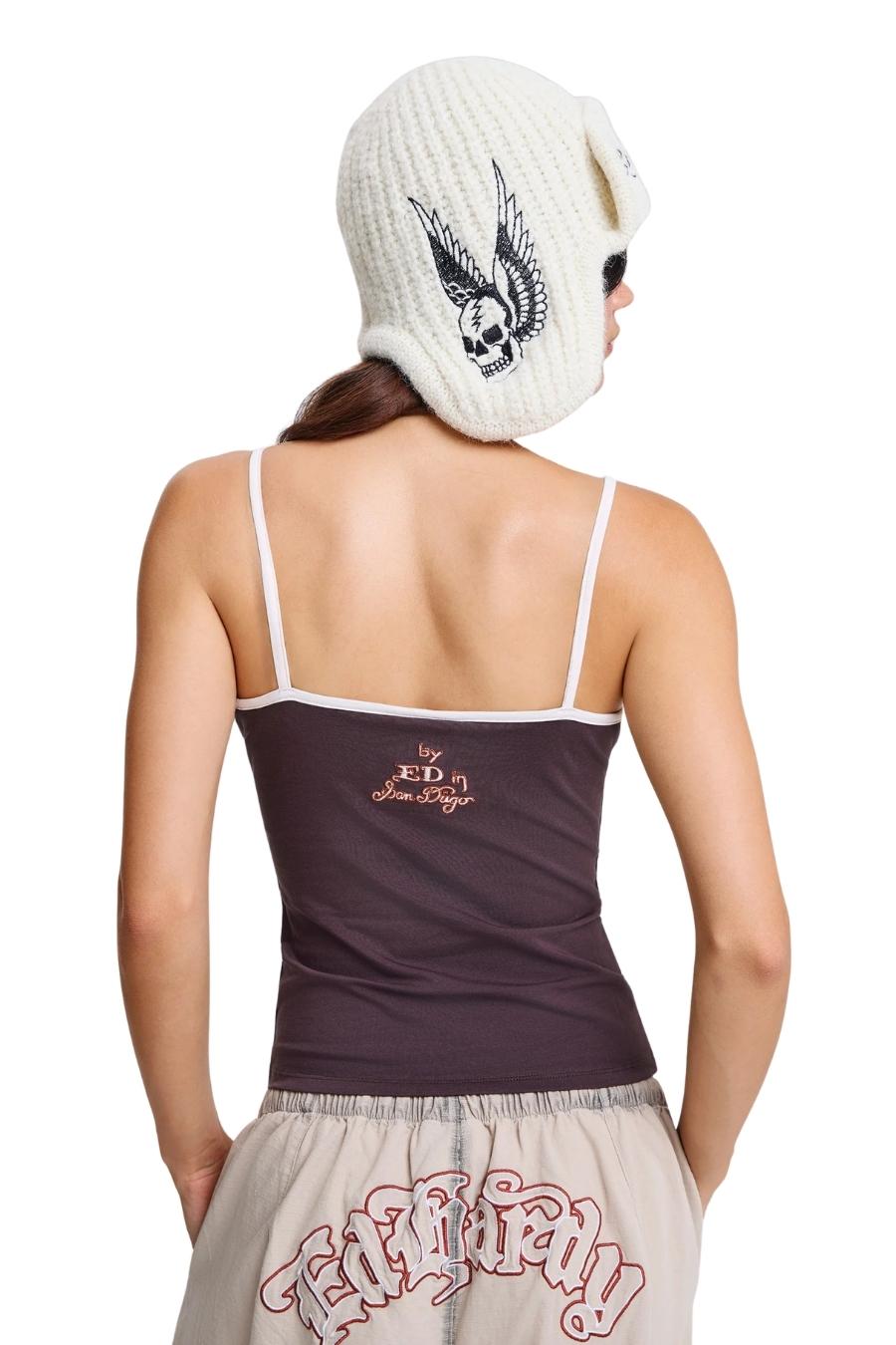ED HARDY Αμάνικες Μπλούζες WOMENS KOI POND VEST TOP - BROWN-ED6071-AW26-BROWN