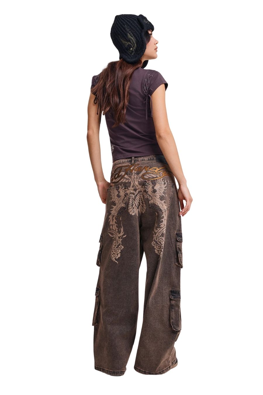 ED HARDY Jeans WOMENS RISING PHOENIX CARGO XTRA JEANS - BROWN-ED6081-AW26-BROWN